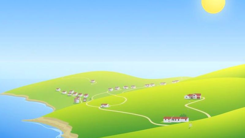 Una vista costera serena y próspera